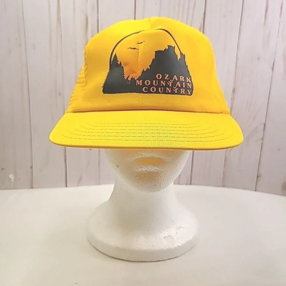 Vintage Ozark Mountain Country Snapback Trucker Mesh Hat Cap Yellow Unisex